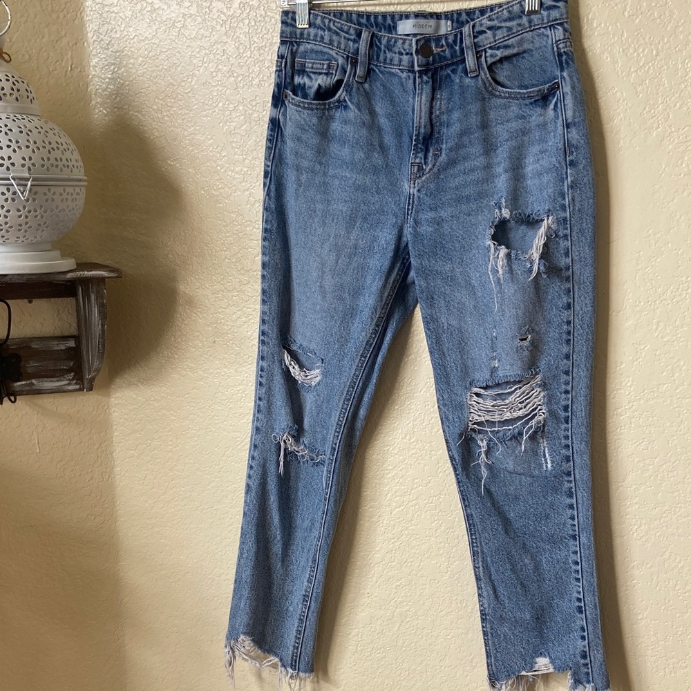 HIDDEN Distressed Cropped Blue Jeans